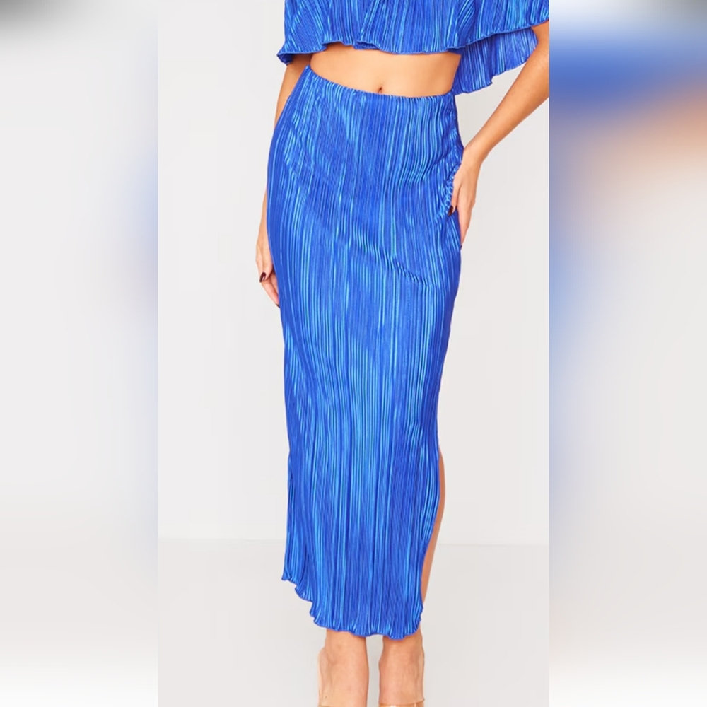 Pretty Little Thing Royal Blue Pleated Maxi Skirt Size 22